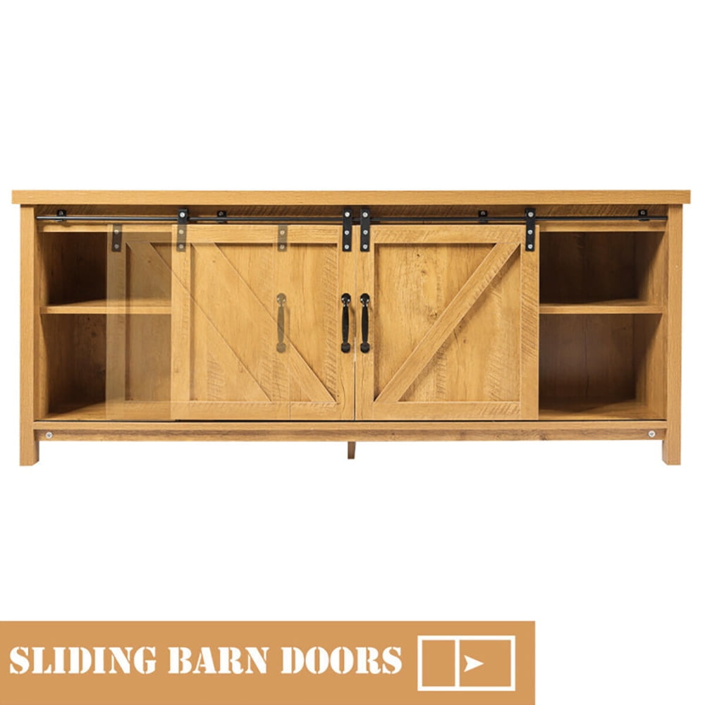Finihen TV Stand, TV Cabinet, Media Center Console Cabinet with Sliding Barn Door, Entertainment Center for TV, Media Entertainment Center with Storage, for Living Room, Bedroom, Golden