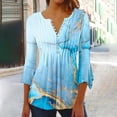 thumbnail image 2 of Pompotops Tunique Décontractée à Manches 3/4 Imprimée Florale Col en V pour Femmes Chemises Basiques d'Été Blouse Plissée Liquidation, 2 of 5