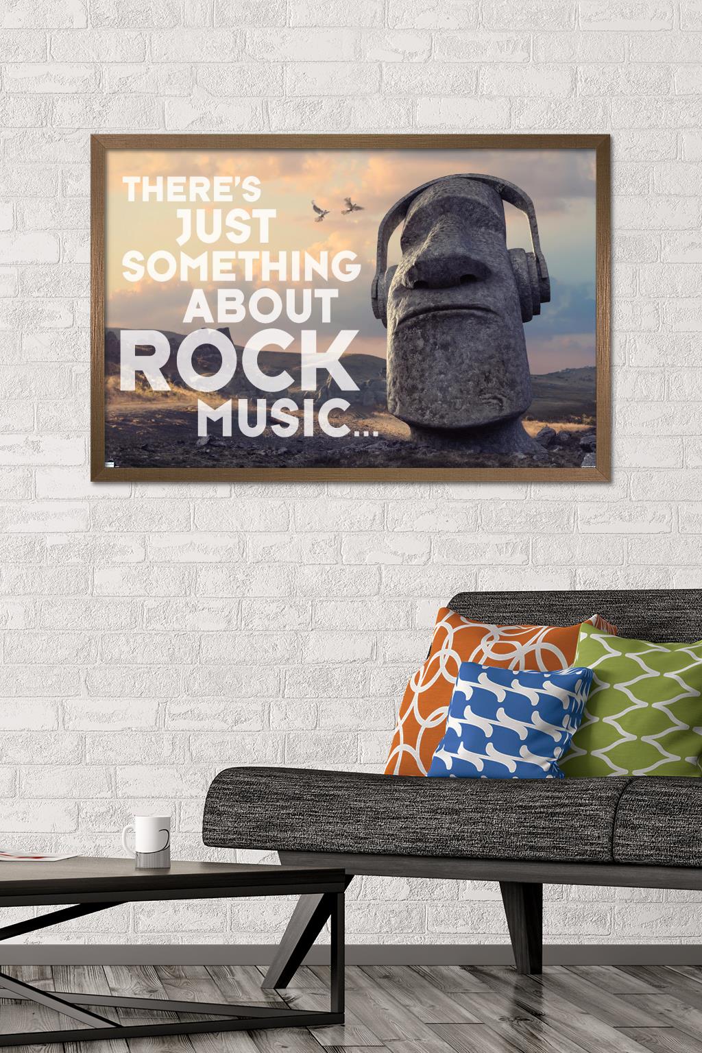 Moai Statue - Music Wall Poster, 22.375" x 34", Framed