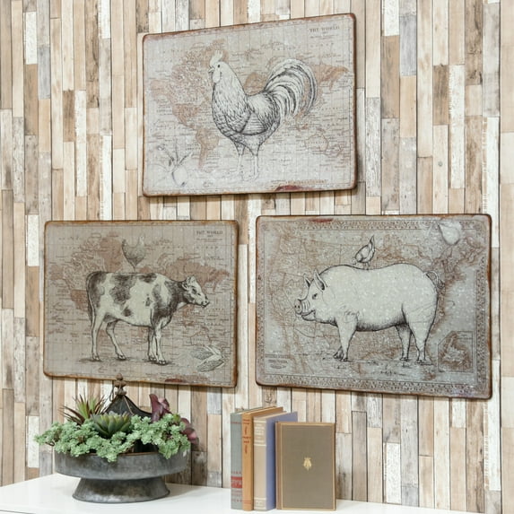 Urban Trends Collection: Metal Cowpigchicken OrnamentPainting Rust Galvanized Finish Gray