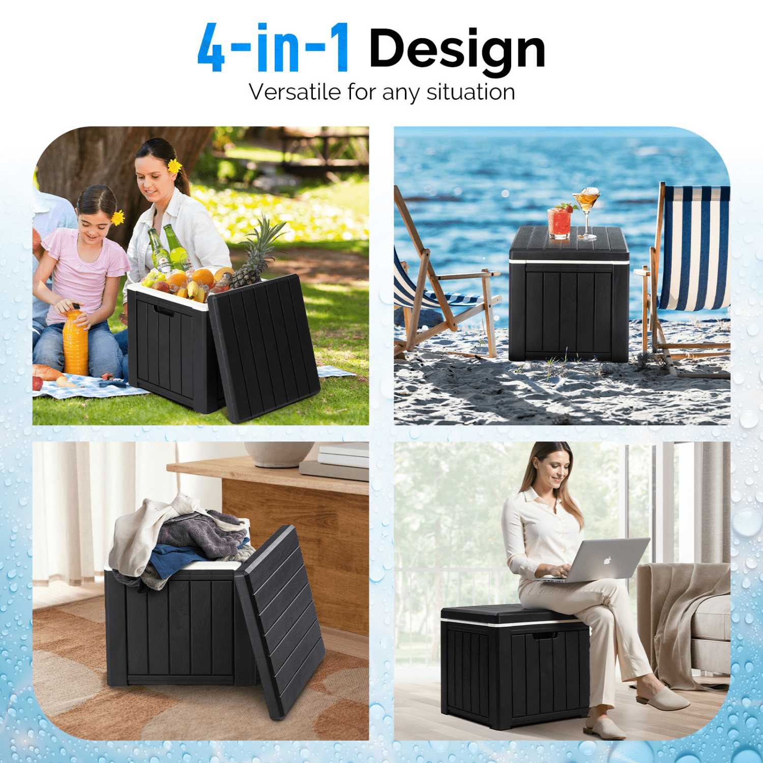 Tcbosik Portable Cooler Table with Handles, 10 Gallon Ice Chest with Storage, Cocktail Side Table for Camping, Fishing, Picnic, BBQ, Black