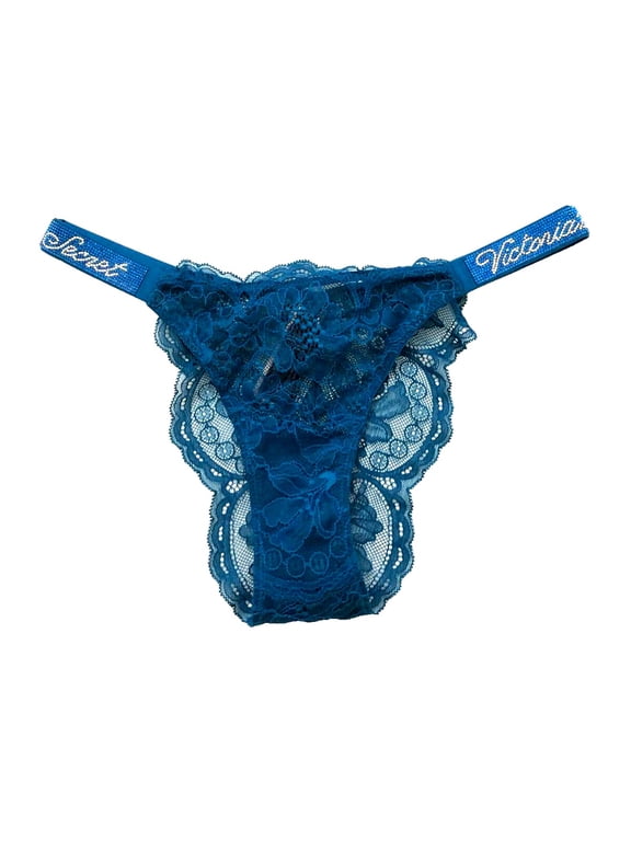 Shine Strap Very Sexy Lace Brazilian Panty Color Teal/Blue Size Medium NWT