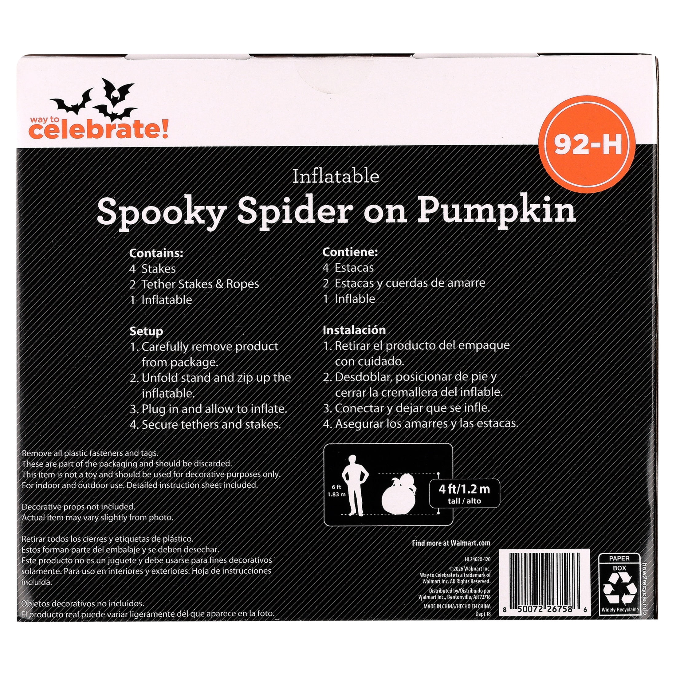 Spooky Spider on Pumpkin Airblown Yard Inflatable, Multicolor, 4', Halloween by Way To Celebrate