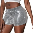 thumbnail image 2 of Haoxianjian Women's Sequin Sparkling Elastic High Waist A Line Party Concert Shorts Glitter Party Club Hot Shorts, 2 of 5