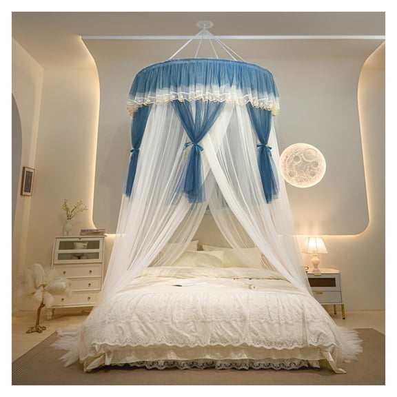 Bed canopy with metal frame, 4 corner posts bed canopy, bed curtain mosquito net, lace double layer curtain, dustproof, for bedroom decoration
