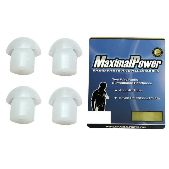 MaximalPower Replacement Silicone Mushroom Earbud Ear Tips for Motorola Kenwood Two Way Radio Coil Tube Audio Headset Surveillance Kits /Transparent Acoustic Tube Earpieces (4 Pack)