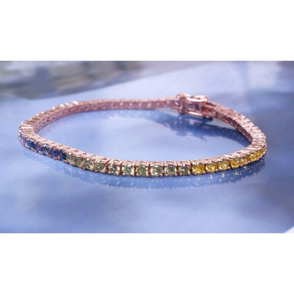 CZ Multi Gemstone Tennis Bracelet, Line Bracelet,3MM Ombre Jewelry, Colorful Bridal Bracelet, Women Bracelet