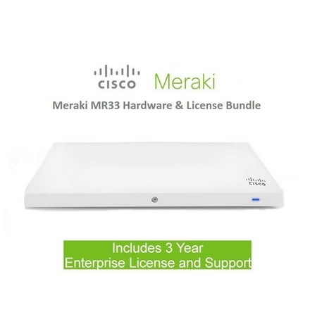 Cisco Meraki MR33 Access Point 802.11ac Wave 2 2x2 with 3 Year Enterprise License