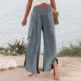 thumbnail image 5 of TRUBKH Cotton Linen Pants Women Wide Leg Linen Pants for Women Summer Button High Waist Linen Clothing for Women Wide Leg Cotton Linen Button Pants Button Up Wide Leg Long Pant Blue S-3XL, 5 of 8