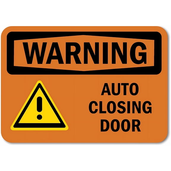 Auto Closing Door Warning Metal Tin Sign 12 x 8 Inches - Durable Wall Decor for Home, Garage, Yard, Workplace, Office, Door Safety Alert