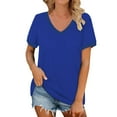 thumbnail image 2 of Tittly T Shirts for Women Tshirts Shirts Women's Spring V Neck Splice Ribbon Pocket Loose Casual Short Sleeve T Shirt Basic Tees Summer Tops Blue L, 2 of 4