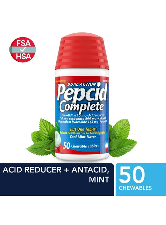 Pepcid Complete Acid Reducer Antacid Chewable Tablets, Mint, 50Ct
