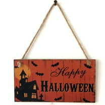 Nrmvnmi Happy Halloween, 5 inch by 13 inch Hanging Halloween Signs, Wall Art, Decorative Wood Sign, Halloween Decor