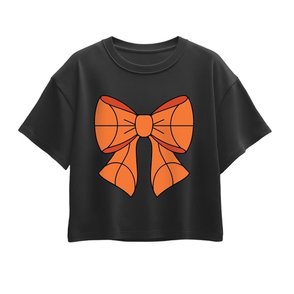 Instant Message - Basketball Bow  - Youth Girl Short Sleeve Boxy Tee