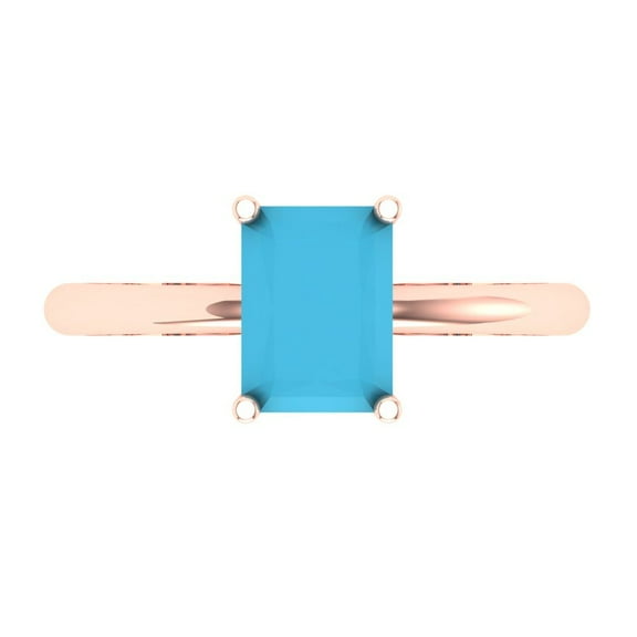 Solitaire Engagement Ring for Women - 1.75ct Simulated Turquoise in 14K Rose Gold Promise Ring