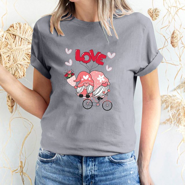 Meichang Hauts de Vacances pour Femmes T-Shirt de la Saint-Valentin Mignon Cœur Graphique T-Shirts Mignons Hauts de Vacances T-Shirts Manches Courtes Col Rond Mode 2025