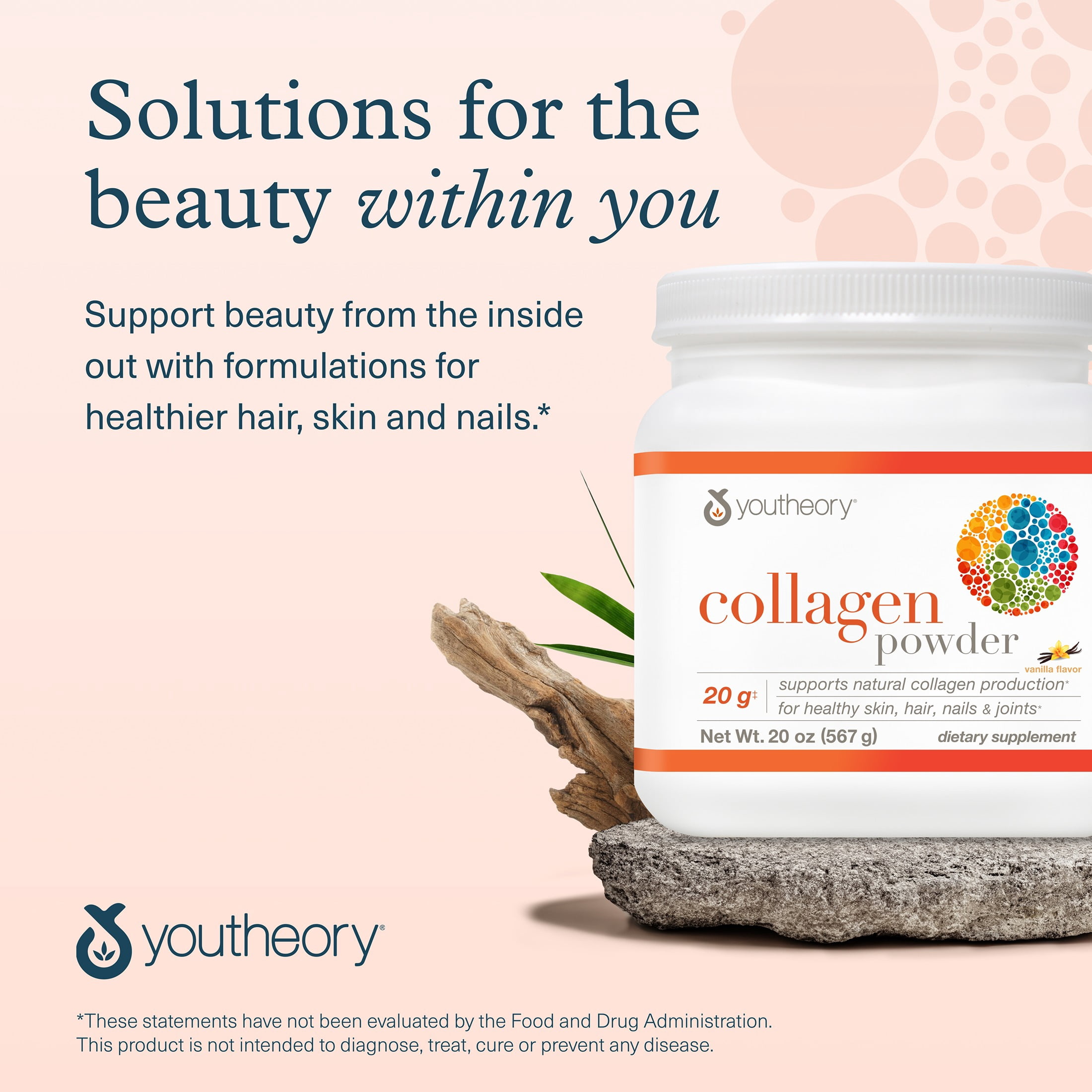 Youtheory Collagen Powder - 20 g Hydrolyzed Collagen Peptides - With Vitamin C, Biotin & Amino Acids - Supports Joint & Bone Health* - Bioavailable Nutrition - Vanilla - 20 oz (21-Day Supply)