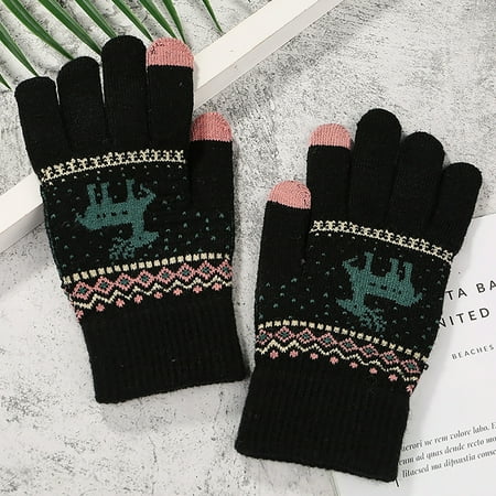

Realyc Touchscreen Gloves 1 Pair Keep Warm Color Matching Stylish Thicken Warm Women Gloves