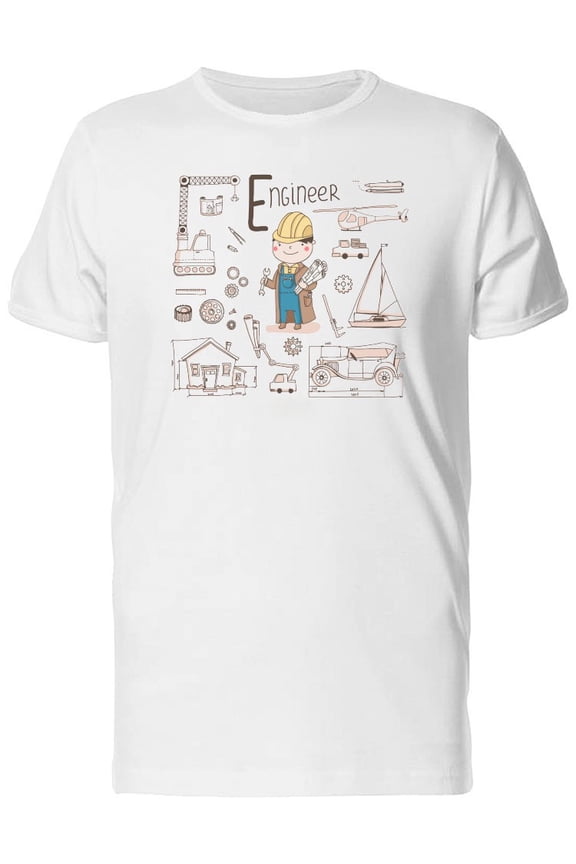 Engineer With Doodle Equipment T-Shirt Men -Image by Shutterstock, Male 3X-Large