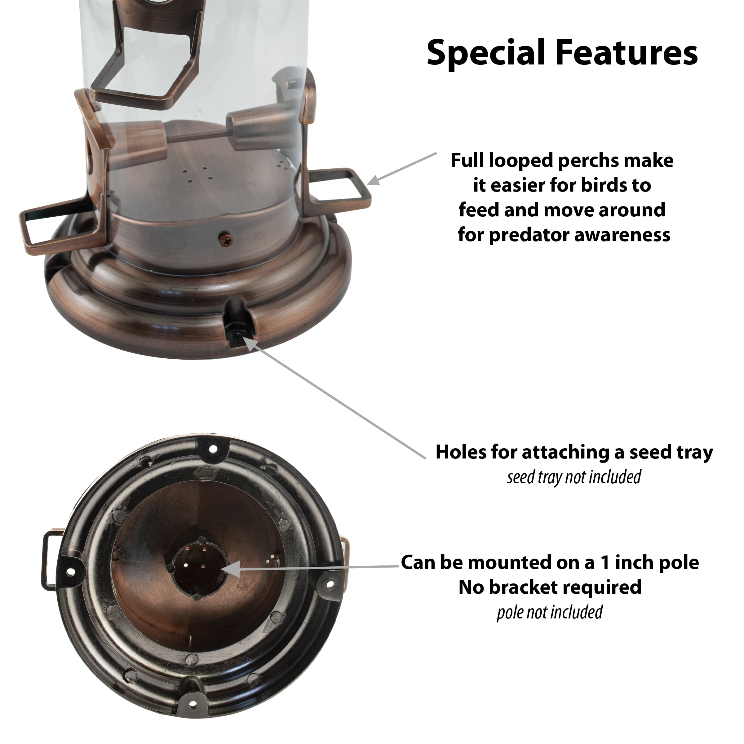 Woodlink Plastic Tube Bird Feeder with 8 Metal Ports and Brushed Copper Finish