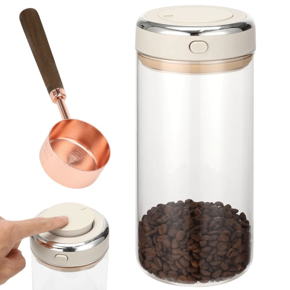 1700ml Glass Coffee Canister with 1/4 Cup Measuring Spoon, Airtight Coffee Bean Storage Jar with One-Way CO₂ Vent, Date Tracking Dial & One-Press Seal Lid, High Borosilicate Glass Jar for Tea Sugar