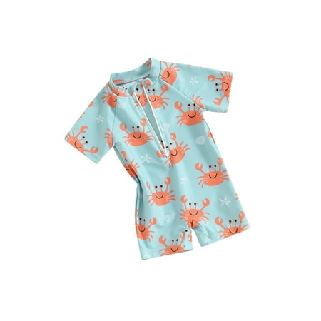 

Baby Boys Rash Guard Short Sleeve Crab Tree Print Summer Swimsuit