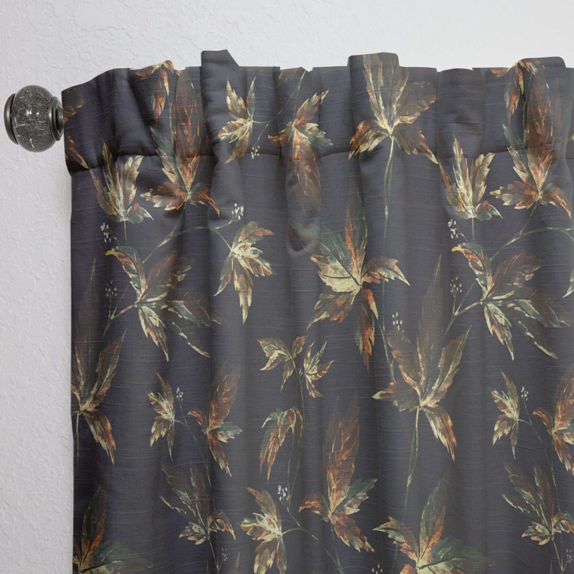 Designart 'Leaves on Black' Traditional Curtain Panel