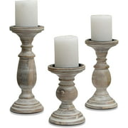 Pillar Candle Holders Set of 3, Wood Candle Holders Centerpiece, Distressed Tall Candle Holders, Farmhouse Candle Holders for Fireplace, Tall Candle Holders for Pillar Candles and LED Candles (White)
