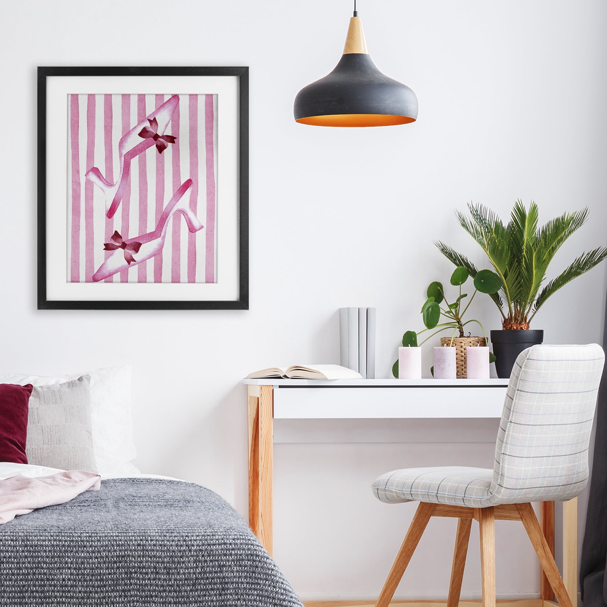 Stupell Industries Bow Heels on Pink Stripes Black Framed Print Under Glass, design by Camila Juncos