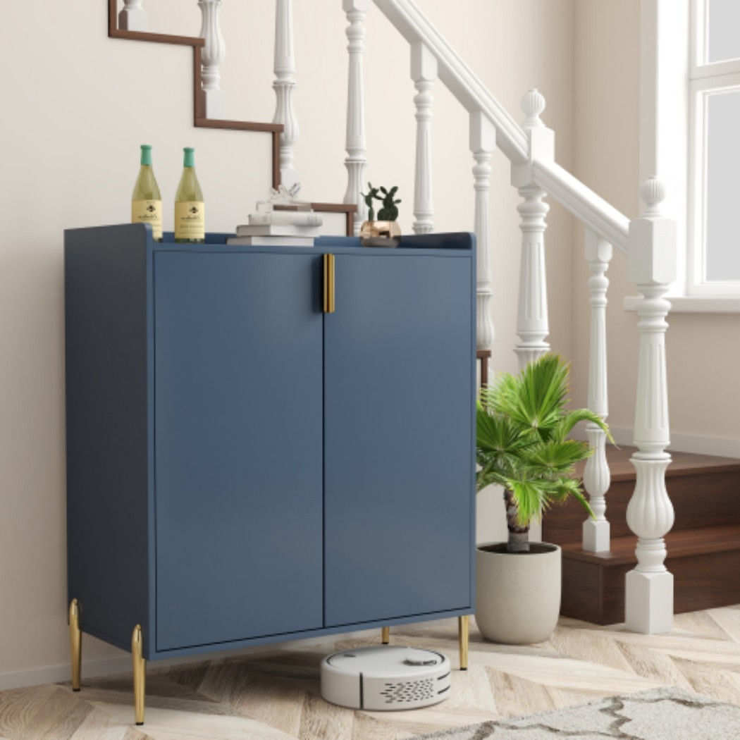 Wine Bar Cabinet, 2-Door Liquor Cabinet with 12-Bottle Wine Rack, Adjustable Shelf & Soft-Close Hinges, Sideboard Buffet Cabinet for Dining Room, Kitchen & Living Room, Blue