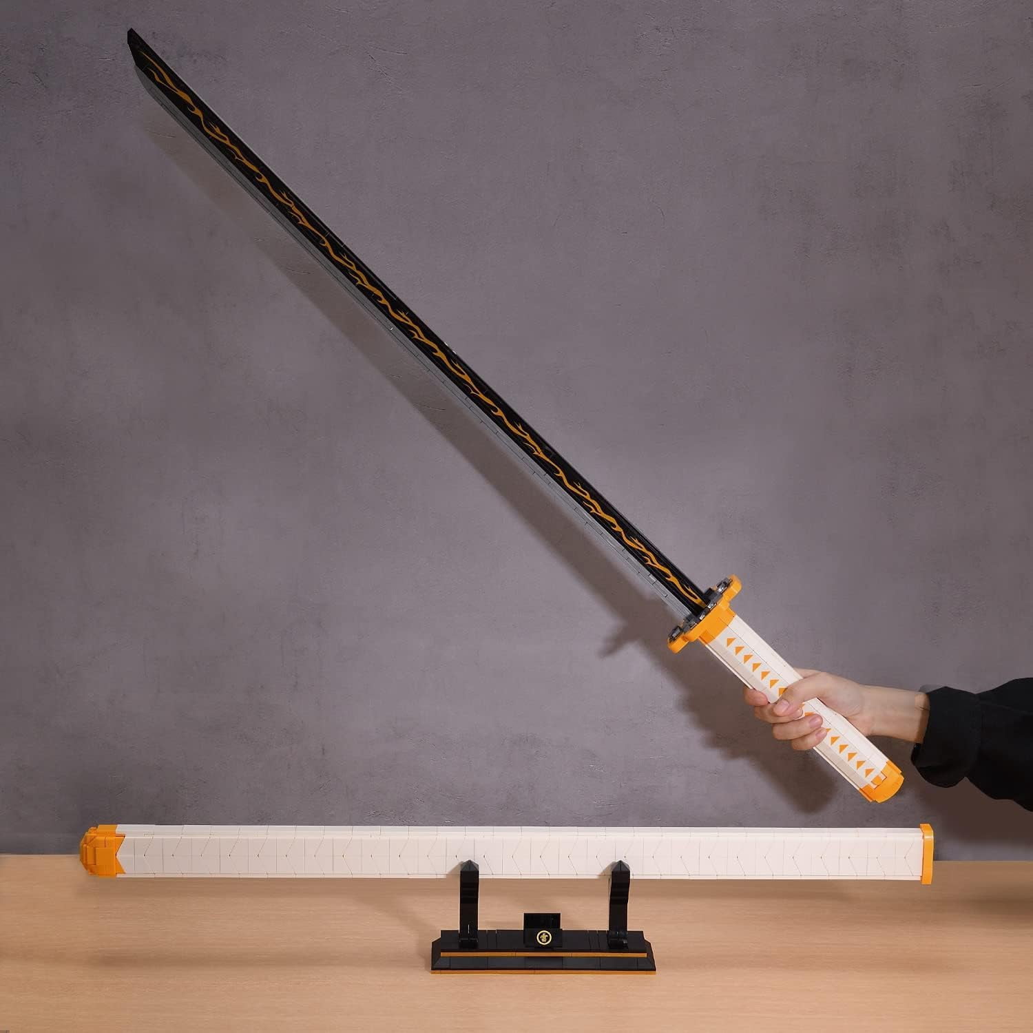 Zenitsu Sword Building Set, 38.8in Demon Sword Set with Scabbard and Stand, Cosplay Anime Samurai Sword, Handmade Katana Toy Sword for Adults and Kids 8+