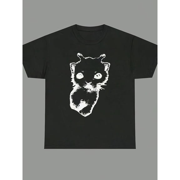 Unisex Black Gothic Grunge Artistic Cat Graphic Cotton T-Shirt