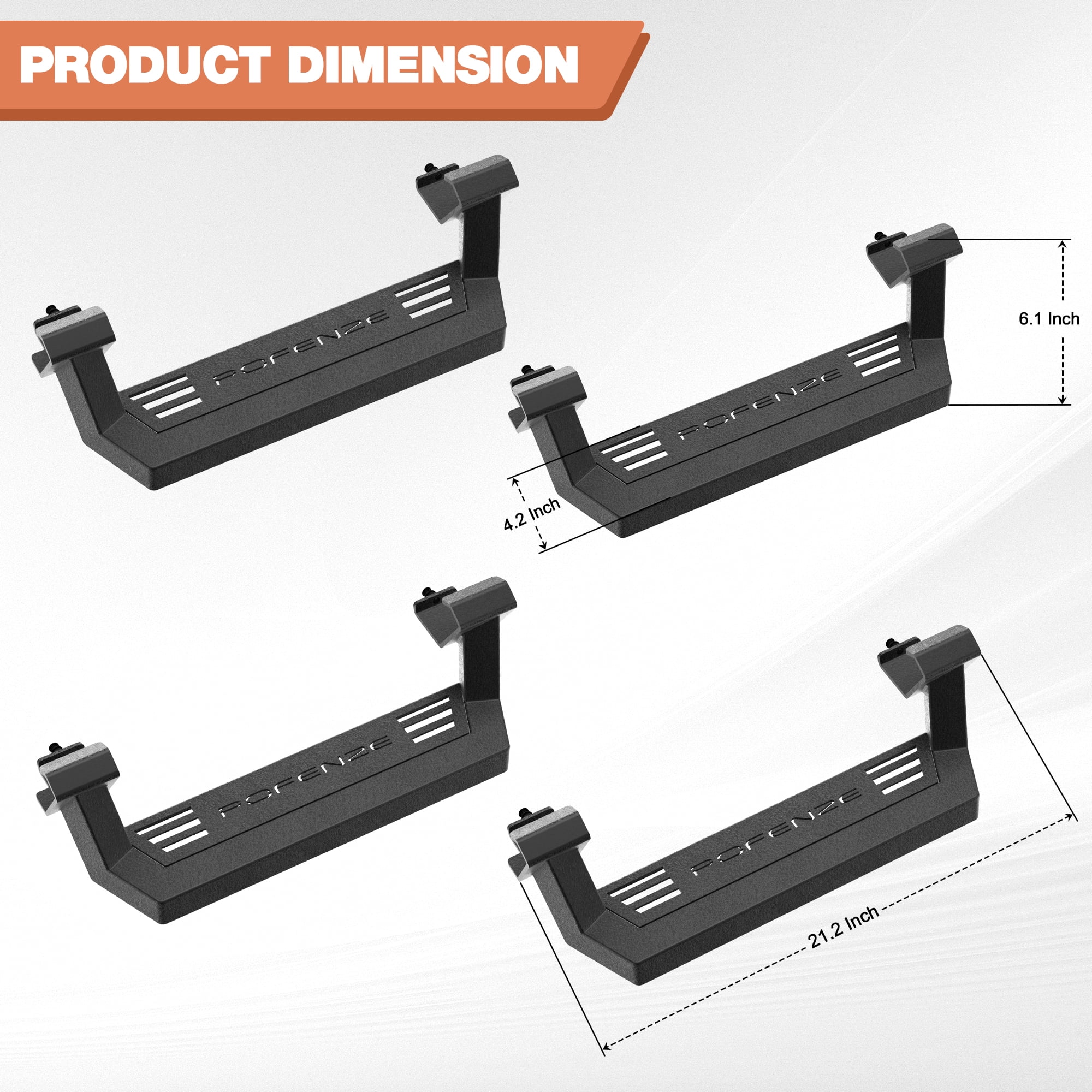 POFENZE Running Boards Side Steps for Ford Bronco 2021 2022 2023 2024 2025 Black Nerf Bars 4 Packs