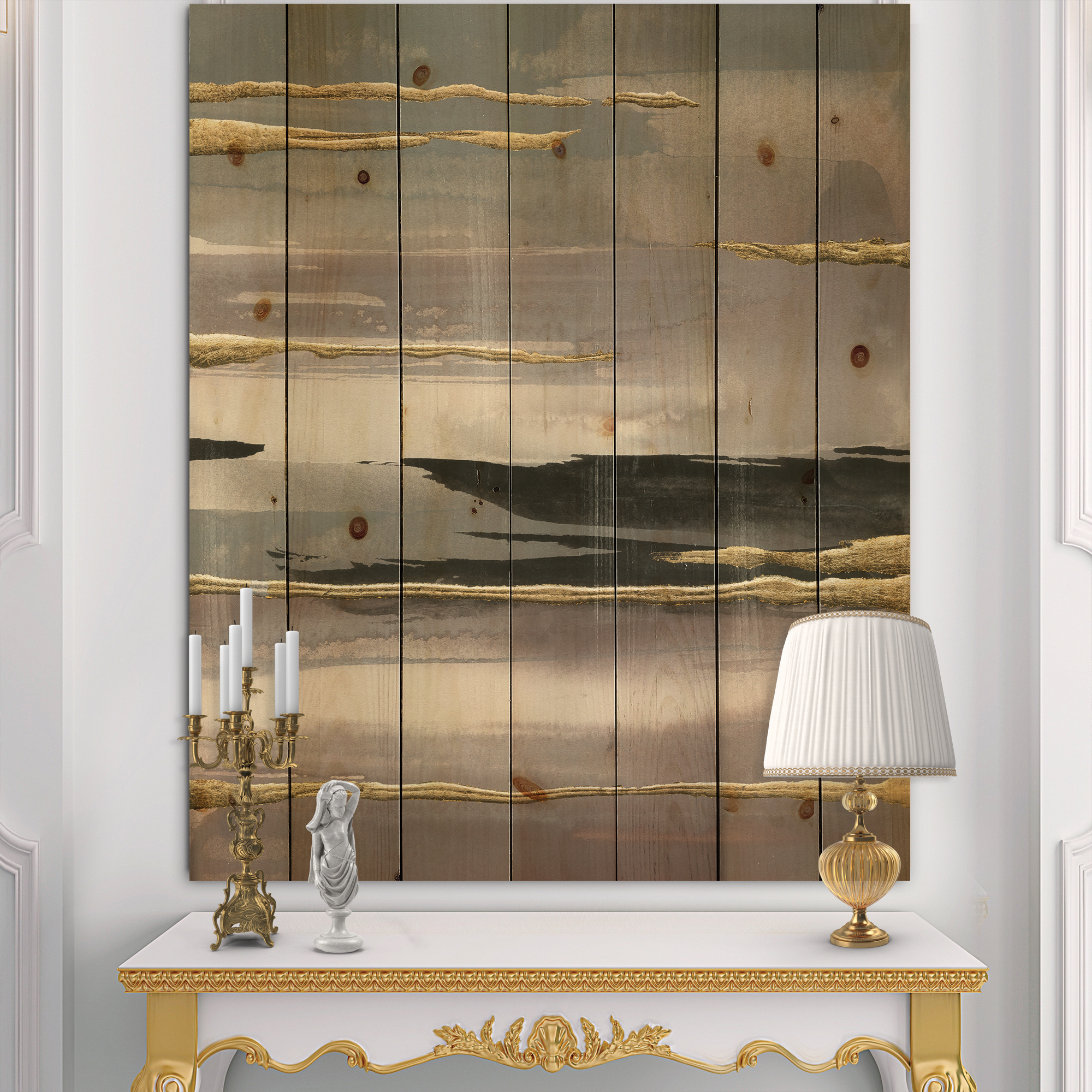 Designart 'Glamorous Morning Fog II' Modern Glam Print on Natural Pine Wood