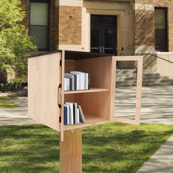2-Tier Books Storage Box Little Library Cabinet Newspapers Organizer for Schools