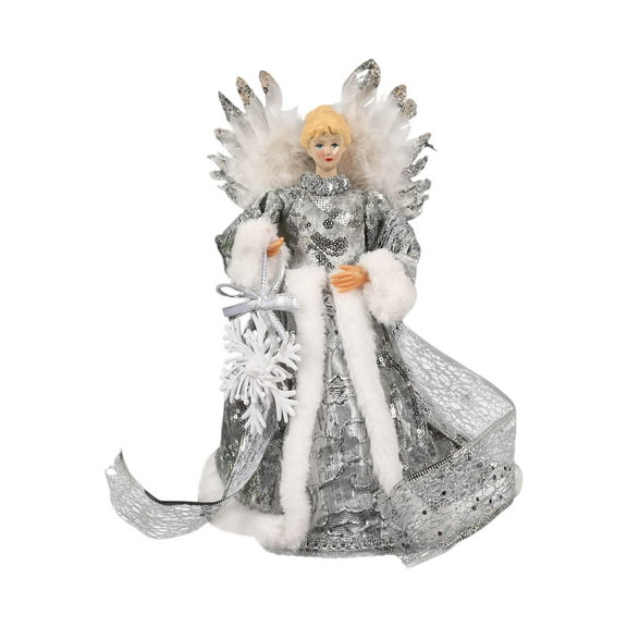 Seyotauo Christmas Tree Topper Decorations, Christmas Tree Topper Angel, 13 Inch Luxury Fabric Small Angel Tree Topper, Xmas Tree Top Ornament for New Year Holiday Home Office Indoor Valentines Gifts