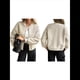 thumbnail image 3 of Chaqueta Corta de Piel Sintética para Mujer, Otoño-Invierno, con Cremallera y Bolsillos. Abrigos con Bolsillo. Marrón XL, 3 of 7
