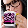 thumbnail image 2 of 3drose, Personalized Initial K Monogrammed Hot Pink and Black Leopard Pattern Animal Print - Personal Letter, 11oz Two-tone Yellow Mug, 2 of 6