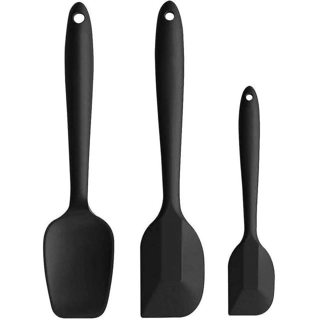 Espátula de silicona para raspar masa, juego de 3 espátulas fabricadas con silicona resistente al calor y núcleo metálico, flexible y robusta, color negro Rojo Verde Cocina, Decoración y Otros