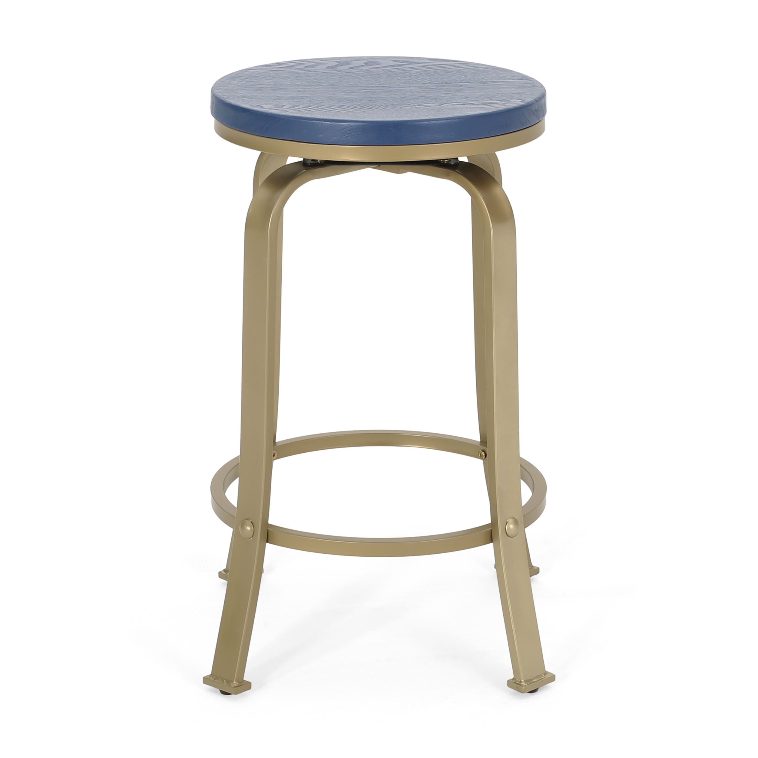 Noble House Salome Modern Industrial Faux Wood Overlay Swiveling Counter Stool, Set of 2, Blue and Gold