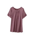 thumbnail image 2 of ClodeEU Women's Modal Crew Neck Ruffle Trim Short Sleeve T-Shirt,Loose Solid Color Casual Summer Top Silver,Women's Plus XXL, 2 of 5