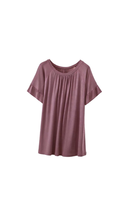 Womens Plus Size Tops 3/4 Ruffle Sleeve Shirts Crewneck Pleated Blouses Dressy Casual Tunic Top Silver L