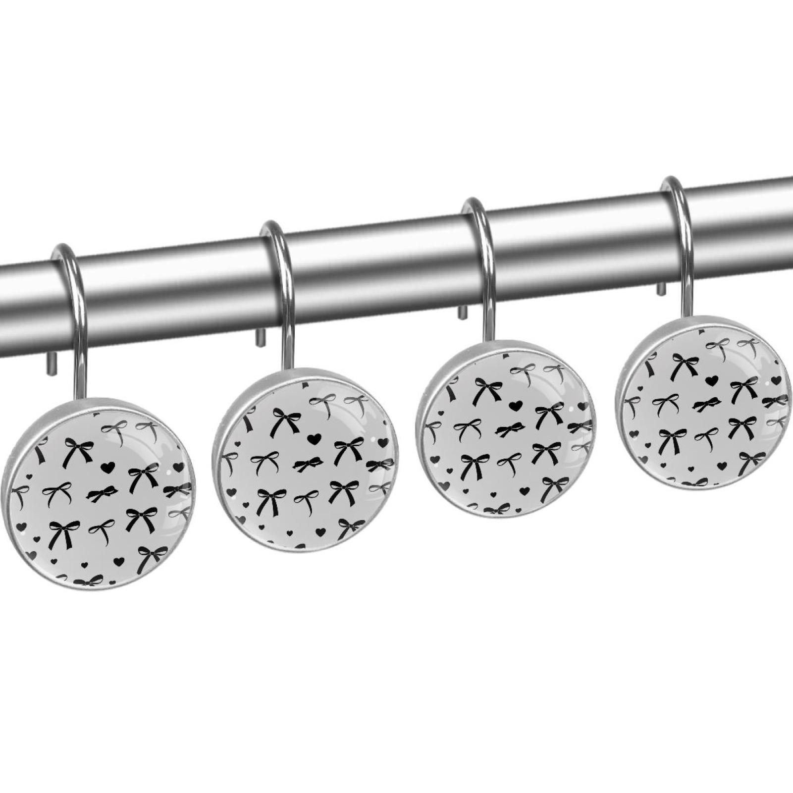 HemaKayy 12 Pcs Shower Curtain Hooks Bathroom Decorative Accessories Black Love Bow