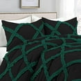 thumbnail image 3 of 3 Piece Luxury Two Tone Diamond Ruffle Pattern Comforter Set Super Soft All Season 800 Thread Count, 100% Egyptian Cotton, Oversized Super King Size Teal Green/Black Solid Color, 3 of 4