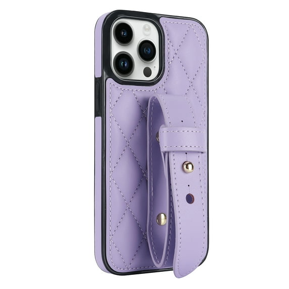 Allytech Phone Case for iPhone 14 Pro Max, PU Leather Wrist Strap Kickstand Drop Protection Anti-Scratch Case Cover for iPhone 14 Pro Max - Purple