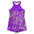 thumbnail image 4 of YONGHS Kids Girls Sequins Dance Leotard Halter Neck Pageant Romper Ballroom Dancewear Costume Purple 12, 4 of 5