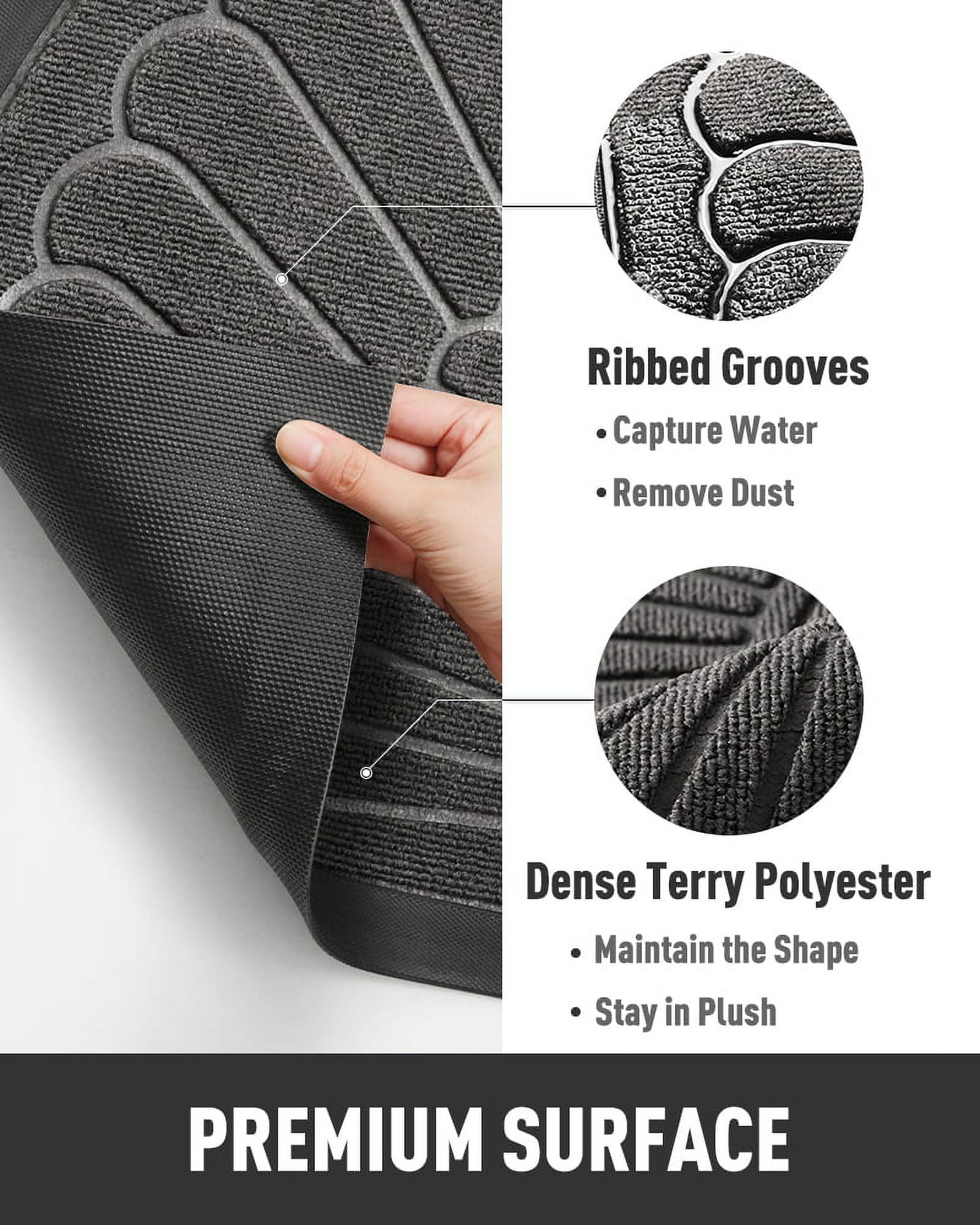 VUNATE Door Mat Outside Indoor Doormat Non Slip Rubber Welcome Mat Outdoor Mat for Front Door Entrance Absorbent Dirt Trapper Floor Mats for Home Low Profile Entry Rug Half Round Doormat 24"x35" Gray
