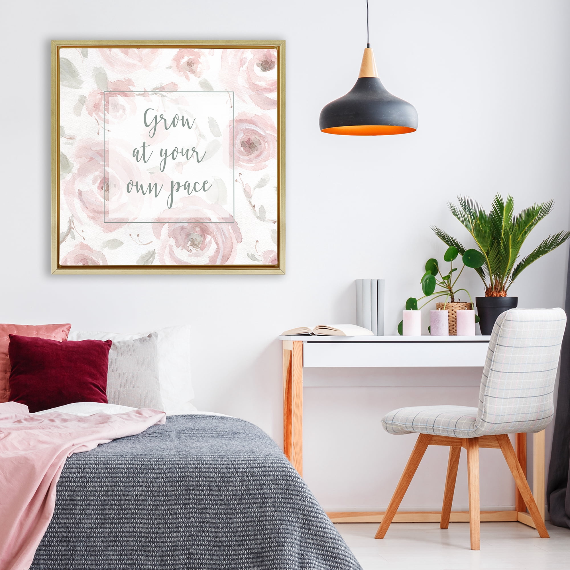 Stupell Industries Grow at Your Pace Florals Gold Framed Floater Canvas Wall Art, design by Carol Robinson
