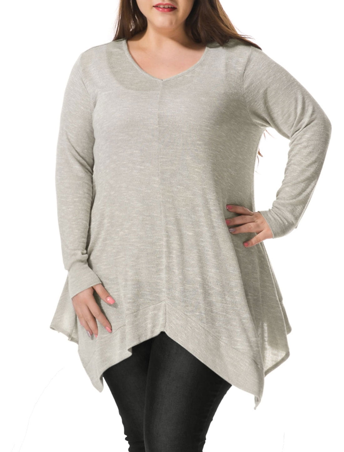 Unique Bargains Women's Plus Size V Neck Asymmetric Hem Tunic Top Gray ...