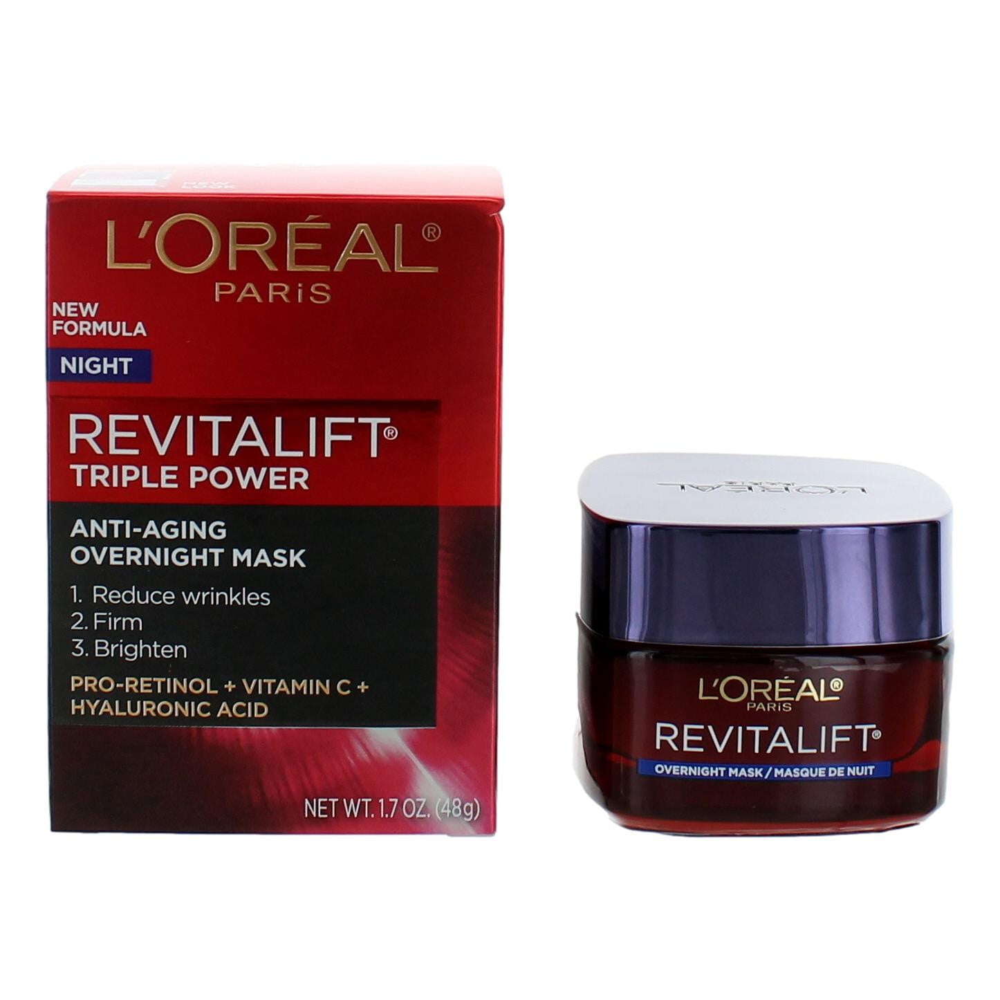 L'Oreal Paris Revitalift Triple Power Anti-Aging Overnight Mask, Pro-Retinol, Hyaluronic Acid & Vitamin C, Reduce Wrinkles, Firm, Brighten Skin 1.7 oz
